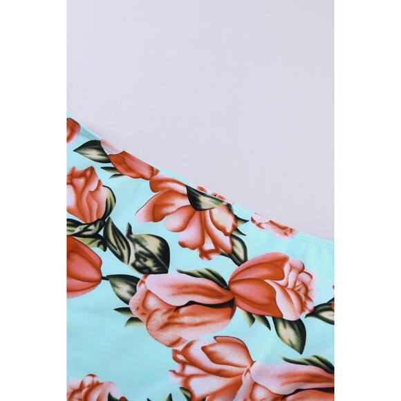 NWT Pink Ruffle Shoulder Top Floral Printed High Waist Bottom Bikini - Large - Picture 7 of 9